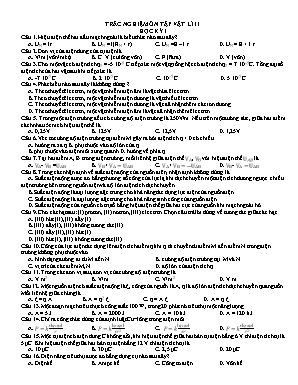 Trắc nghiệm ôn tập học kì 1 Vật lí Lớp 11 - Năm học 2022-2023 (Có đáp án)